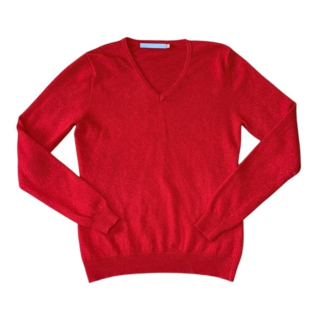 HOUSE OF CASHMERE 100% Cashmere Red V-Neck Sweater Lightweight Knit | Women's M